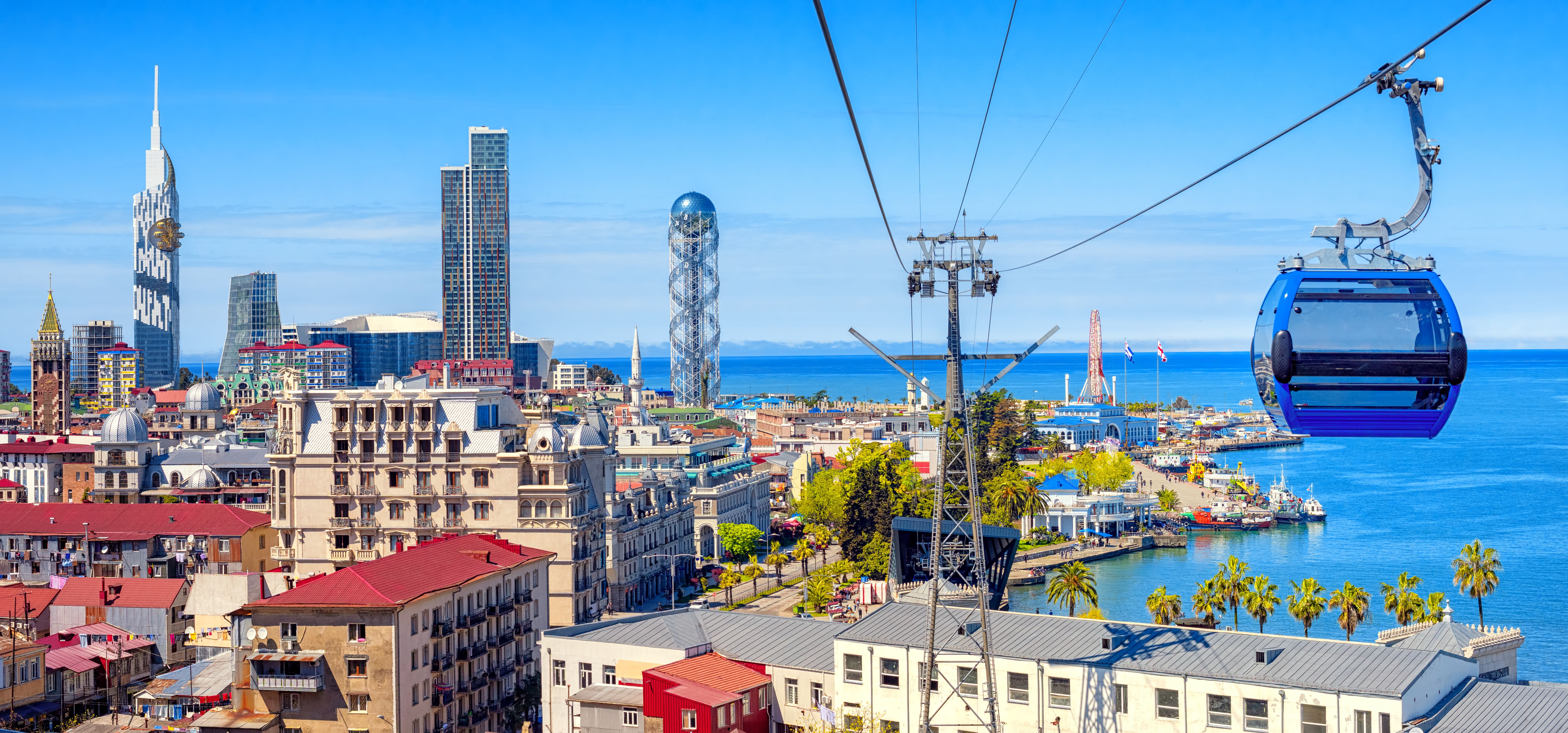 Batumi city, Georgia, panoramic view of the skyline and port