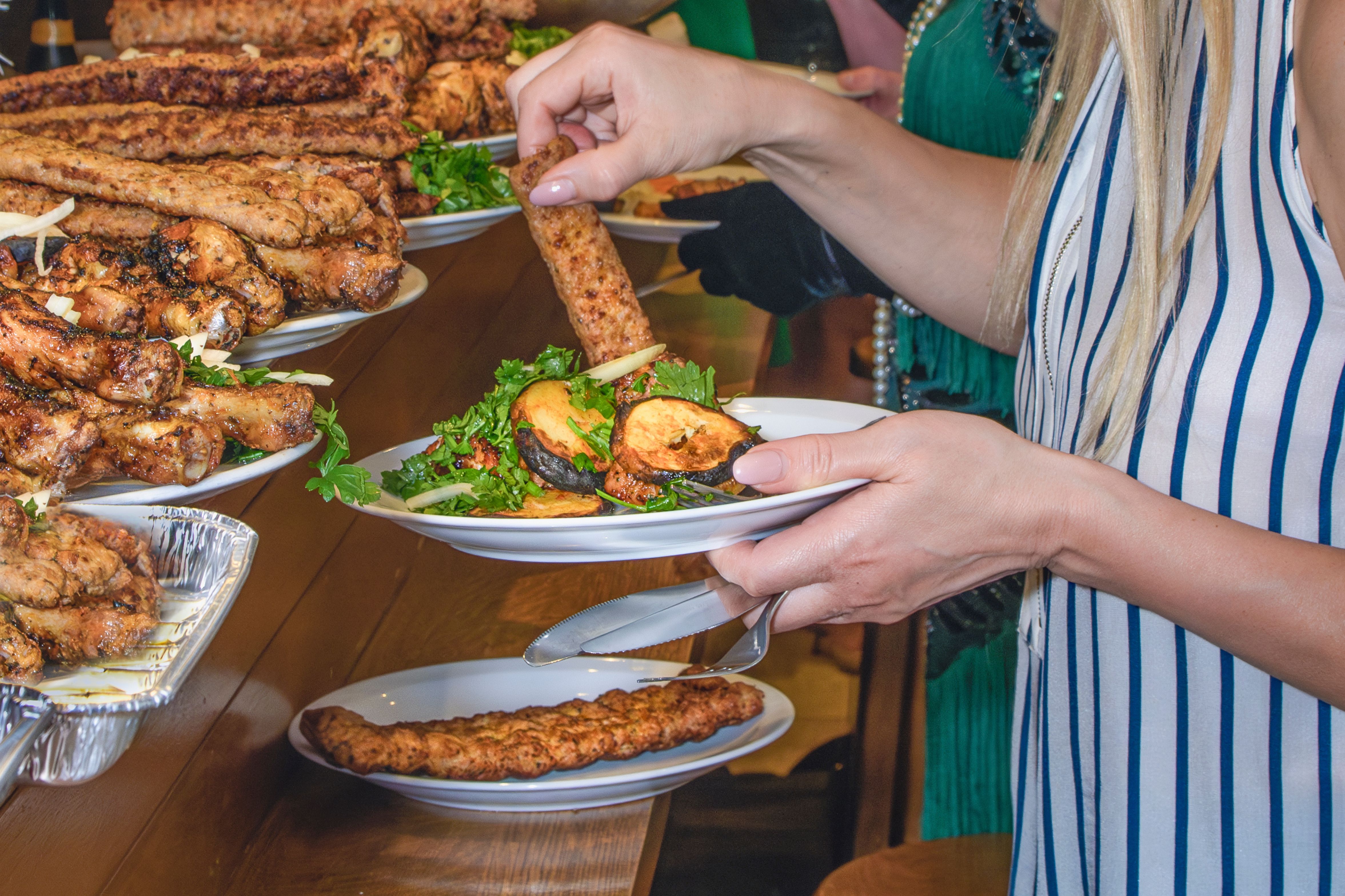 BBQ meat close-up in a freely available buffet BBQ meat close-up in a freely available buffet