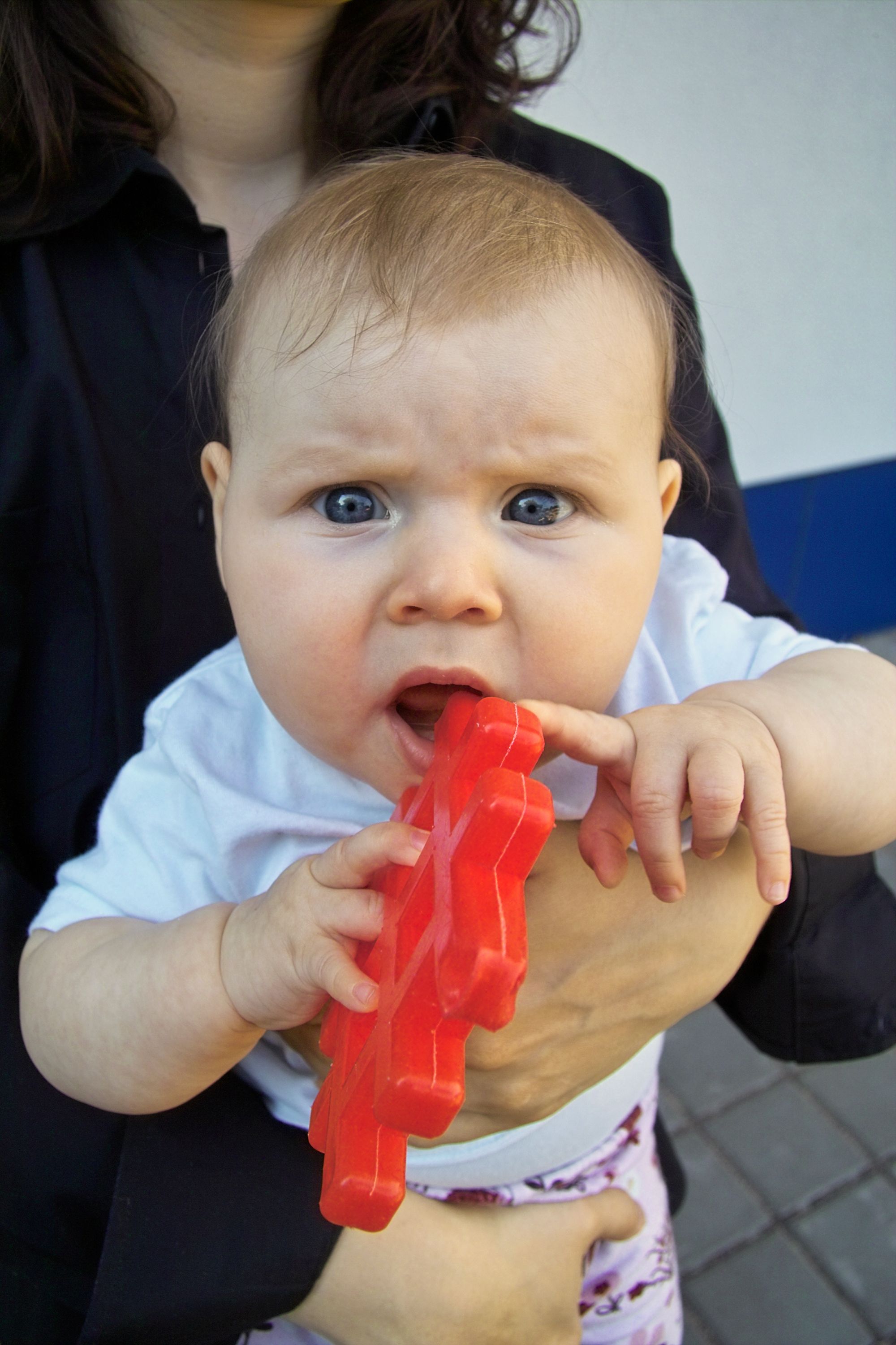 bebé mordiendo juguete