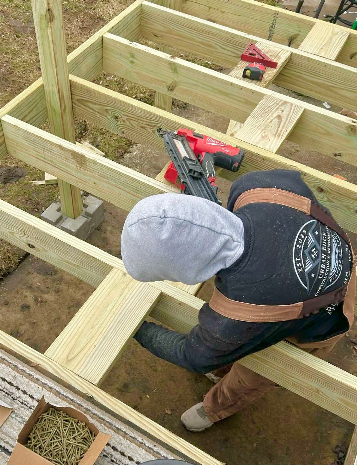 Deck building in progress by Urban Edge Construction Cedar Rapids Iowa