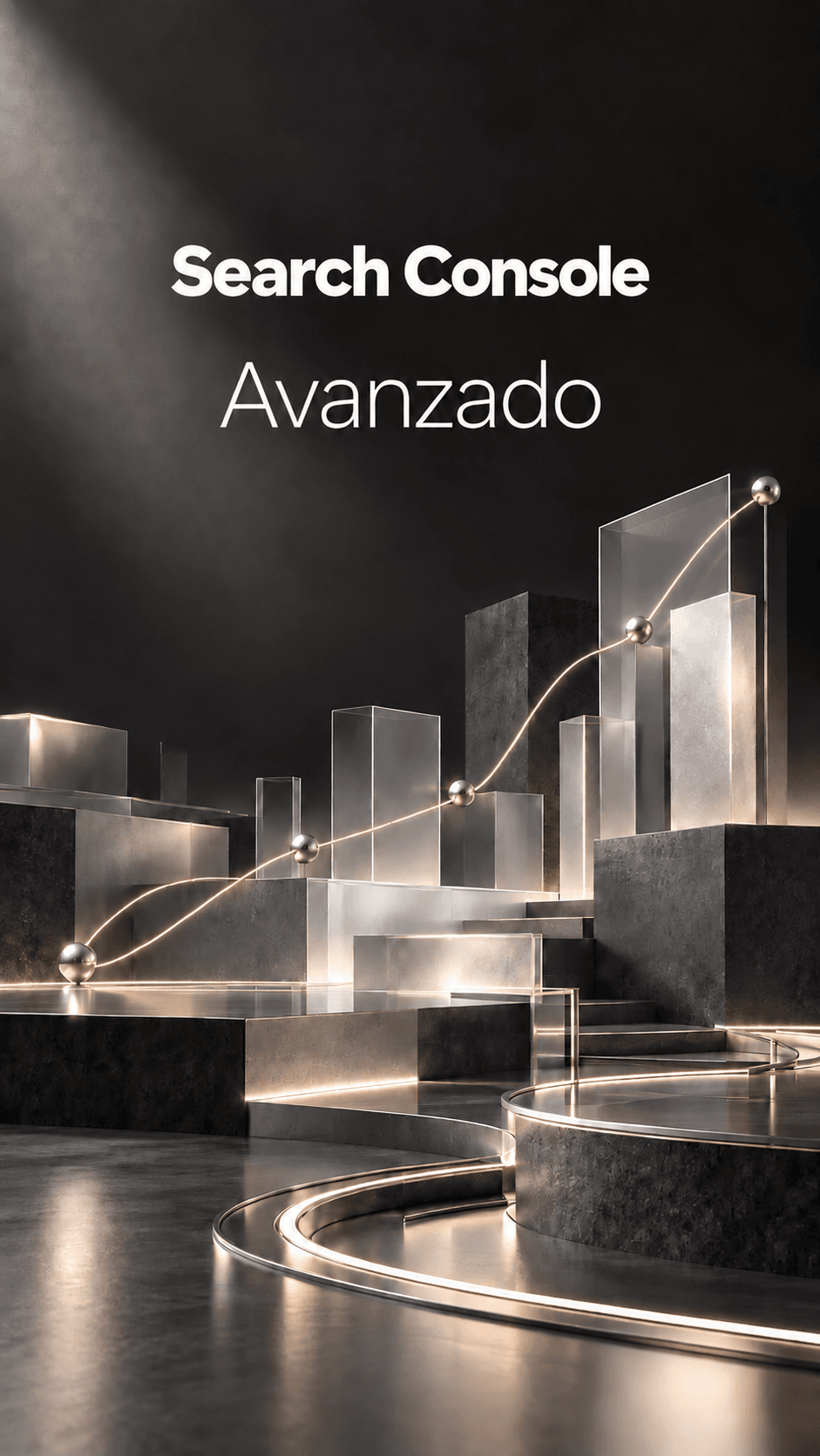 Portada de Search Console avanzado: escalera y trayectoria ascendente sobre fondo oscuro, con el título Search Console · Avanzado.