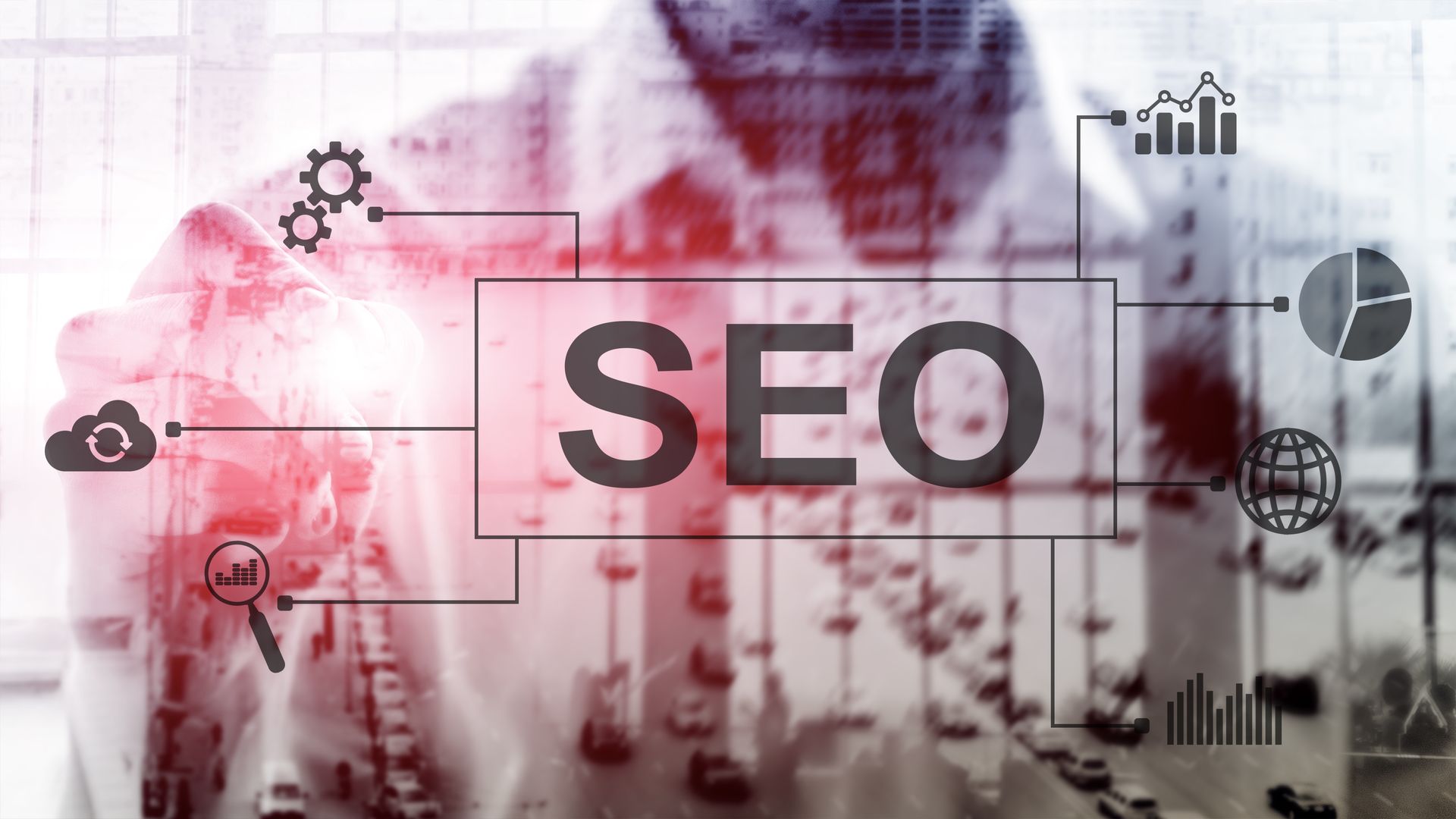 SEO - Search engine optimization, Digital marketing and internet technology concept on blurred background.