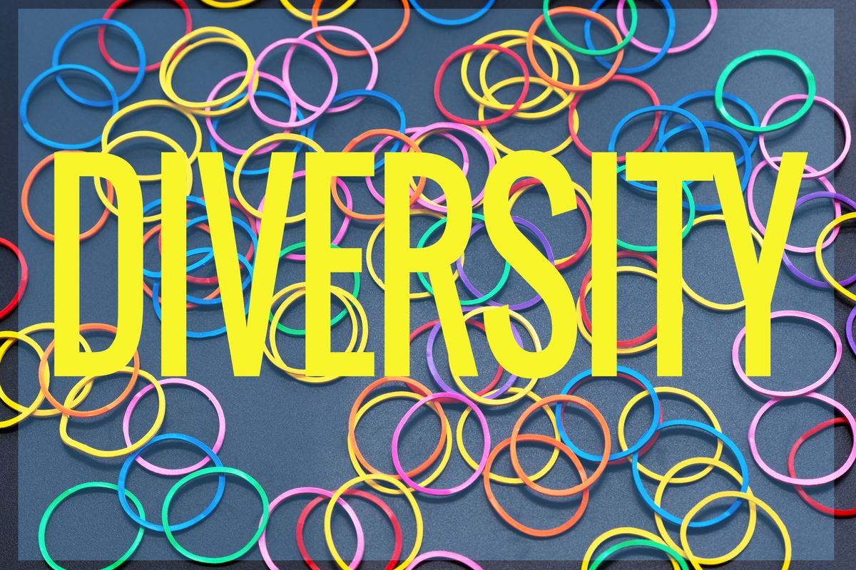 Diversity concept. mix colorful rubber band on black background with text Diversity