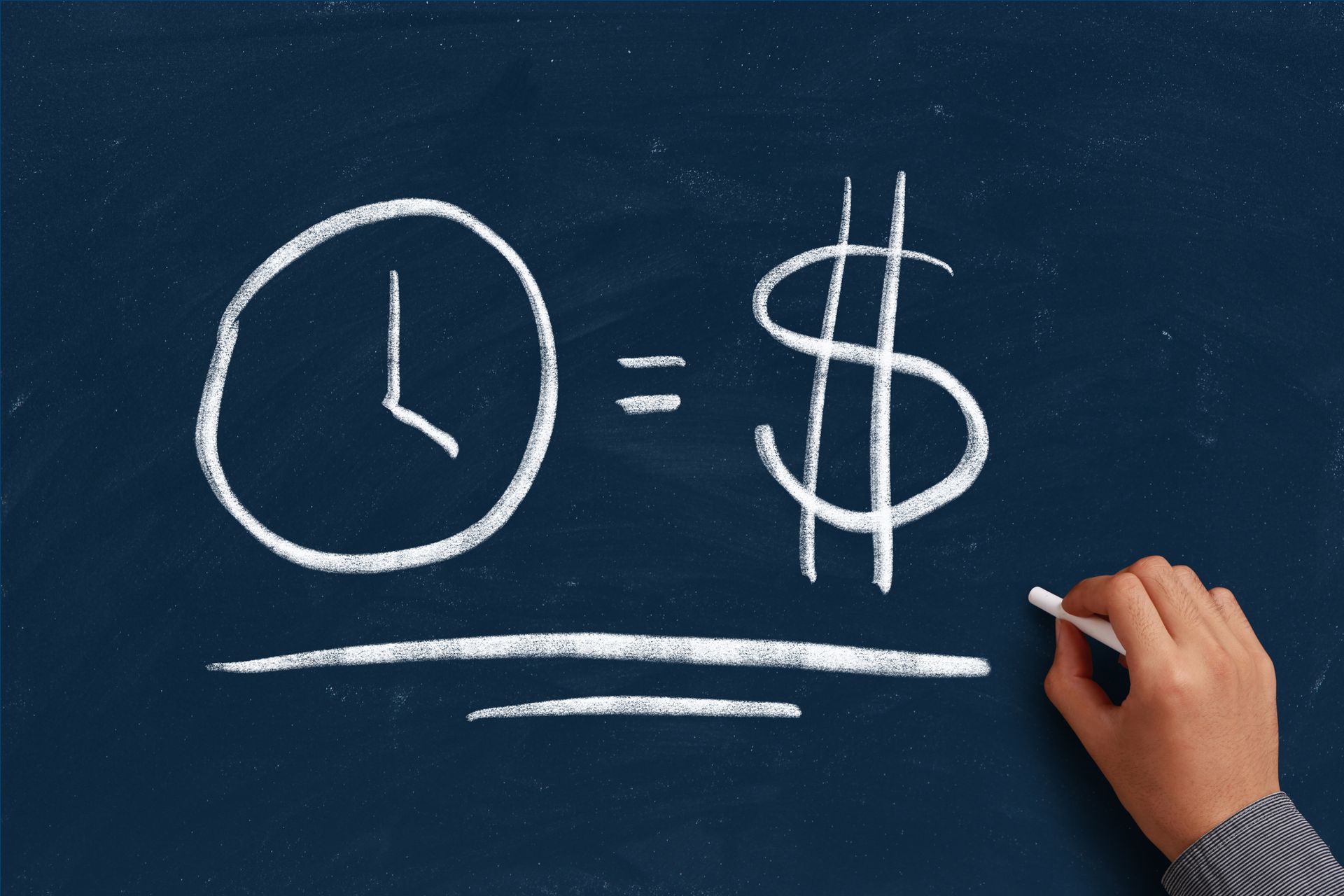 Time is Money concept on the chalkboard with writing hand. Time is Money concept on the chalkboard with writing hand.