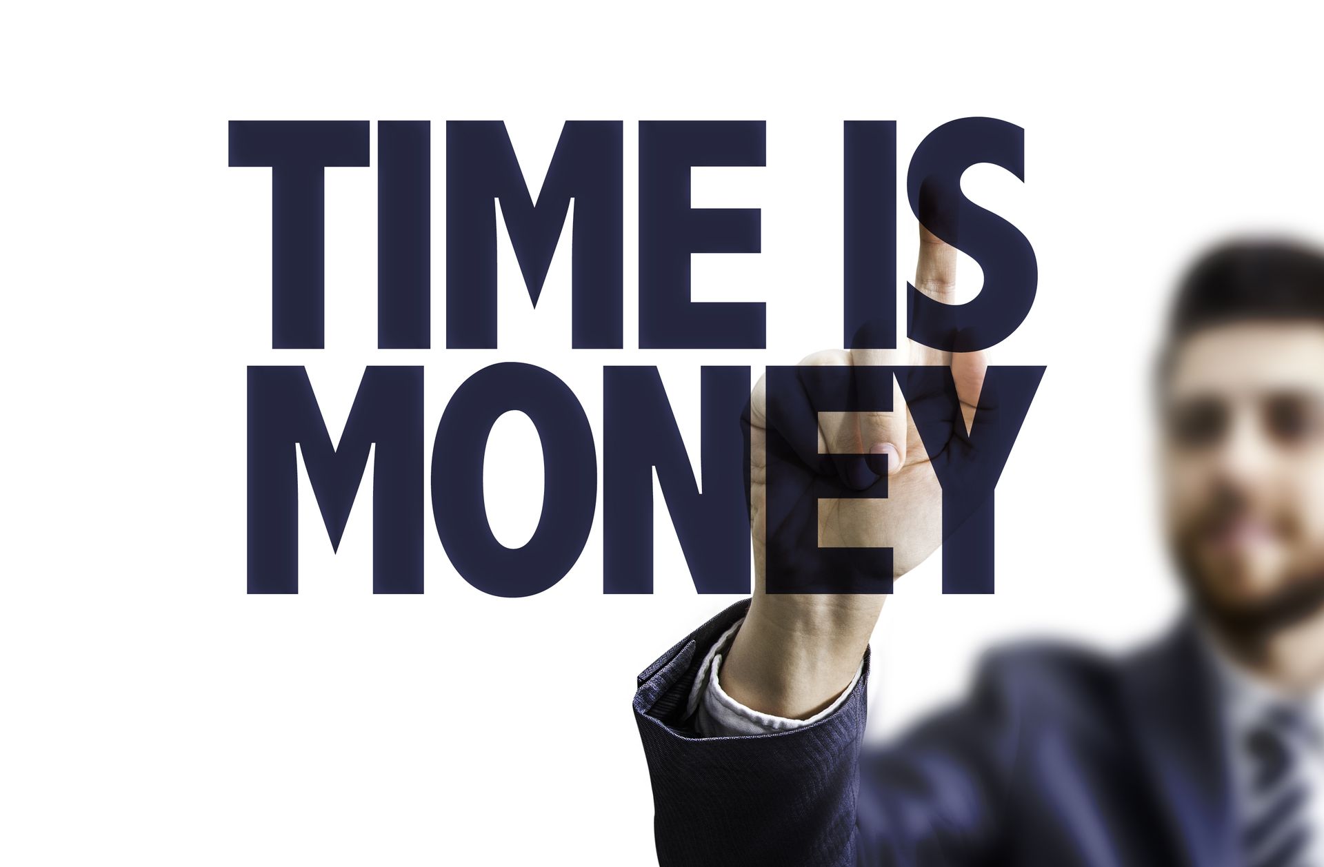 Business man pointing the text: Time is Money Business man pointing the text: Time is Money