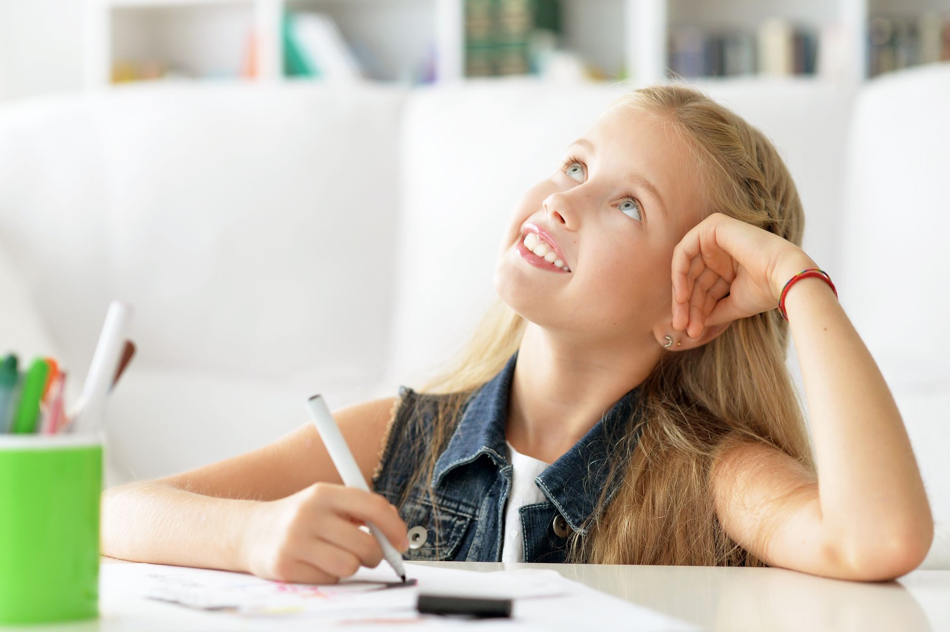 cute little girl thinking about something